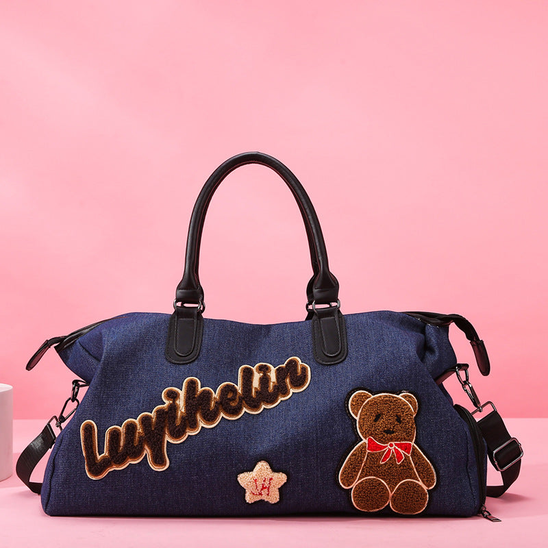 Cute Embroidered Denim Duffle Bag Bowlift