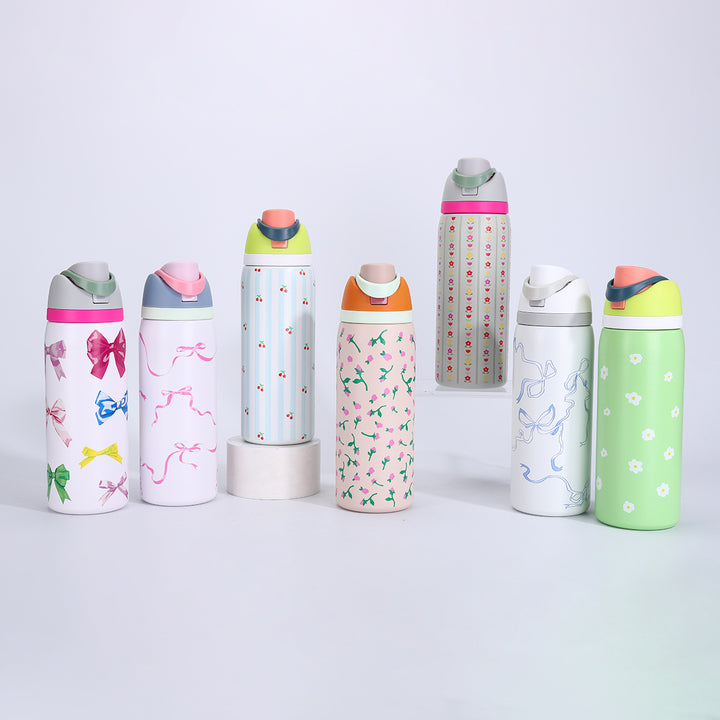 Vacuum-Insulated Stainless Steel Bottle With One-Touch Flip Lid And Integrated Carry Loop