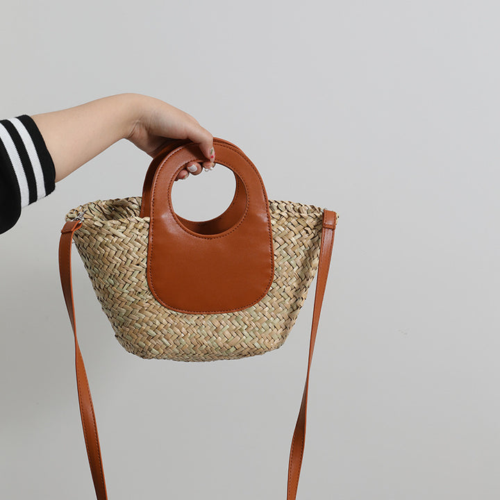 Fashionable handbag with combined leather handle Bowlift