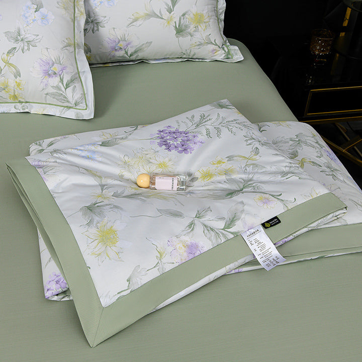 Floral Cotton Sateen Duvet Cover Set With Piped Border And Matching Pillow Shams