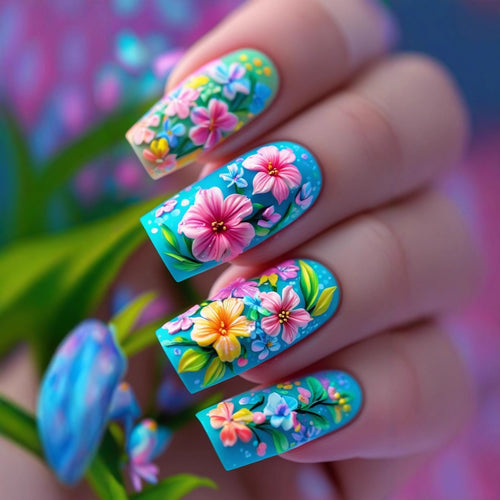 Artificial nail set with flower design and glossy finish Bowlift