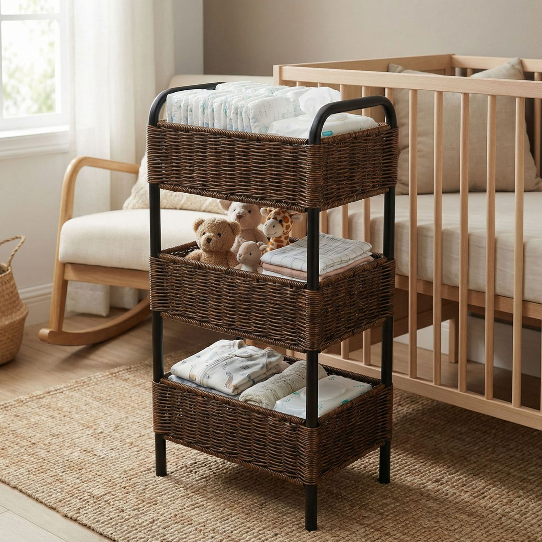 Multi-Tier Woven Bathroom Organizer Basket Bowlift