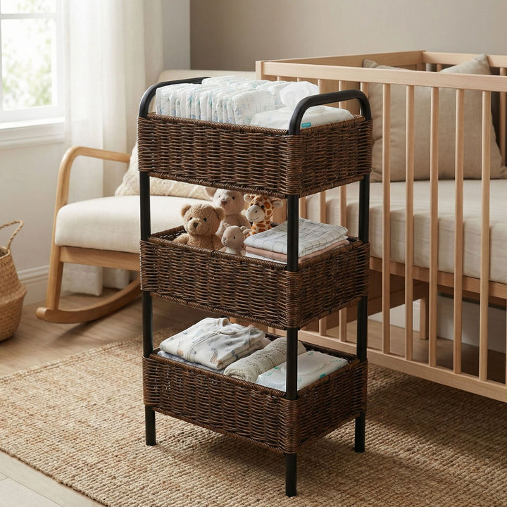 Multi-Tier Woven Bathroom Organizer Basket Bowlift