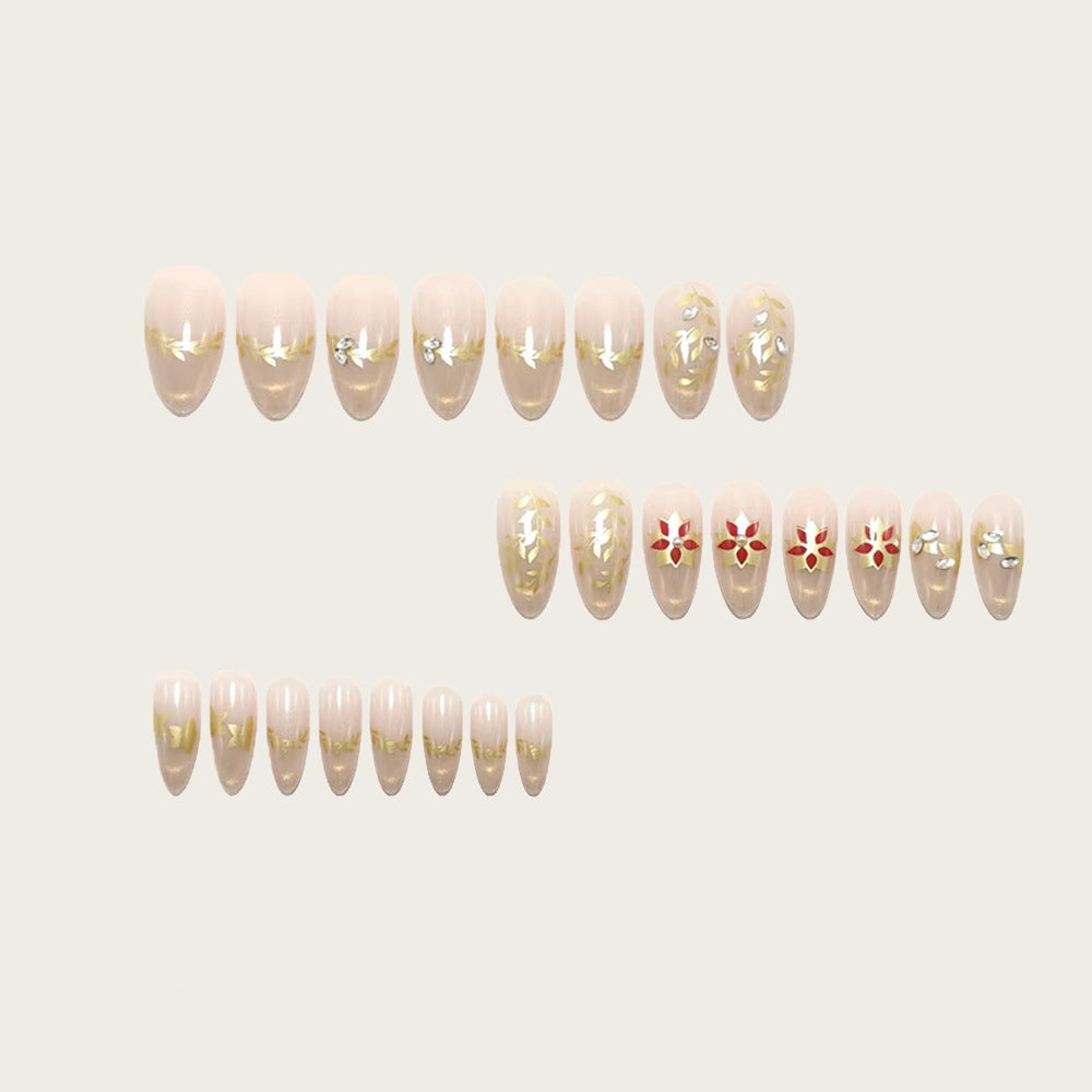 Artificial nails with elegant flower design and glitter accents Bowlift
