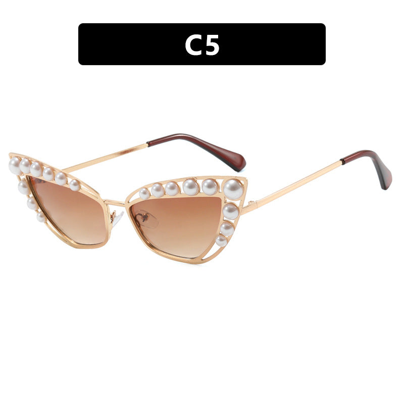 Ladies Cat-Eye Sunglasses with Exclusive Pearl Tip Frame Bowlift