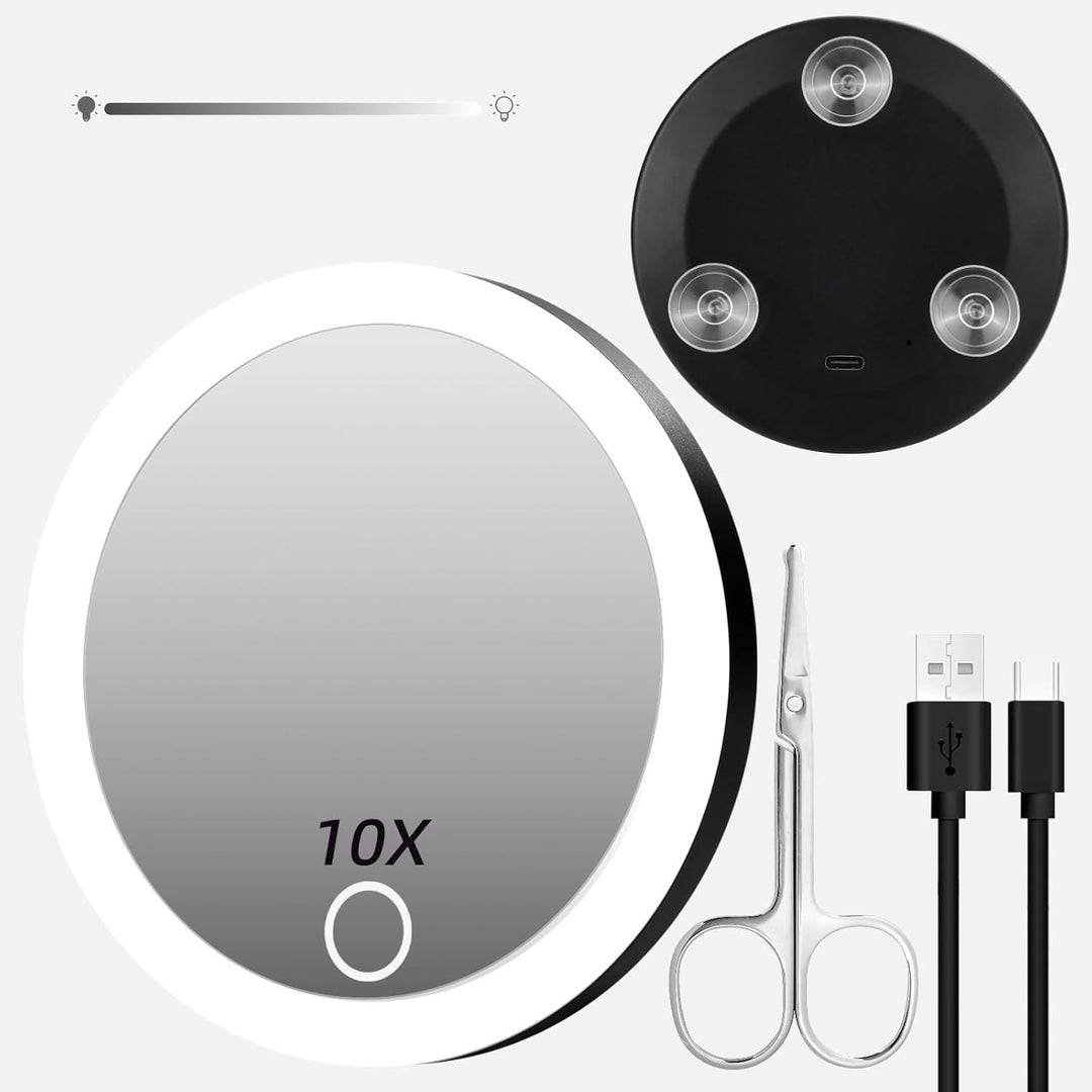 TenX LED Suction Magnifying Makeup Mirror with Touch Sensor USB Rechargeable Portable Bowlift