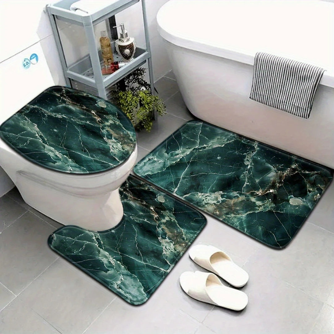 Artistic Marble Print Bath Mat Set Bowlift