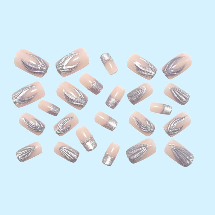 Artificial nails with elegant glitter and wave design Bowlift