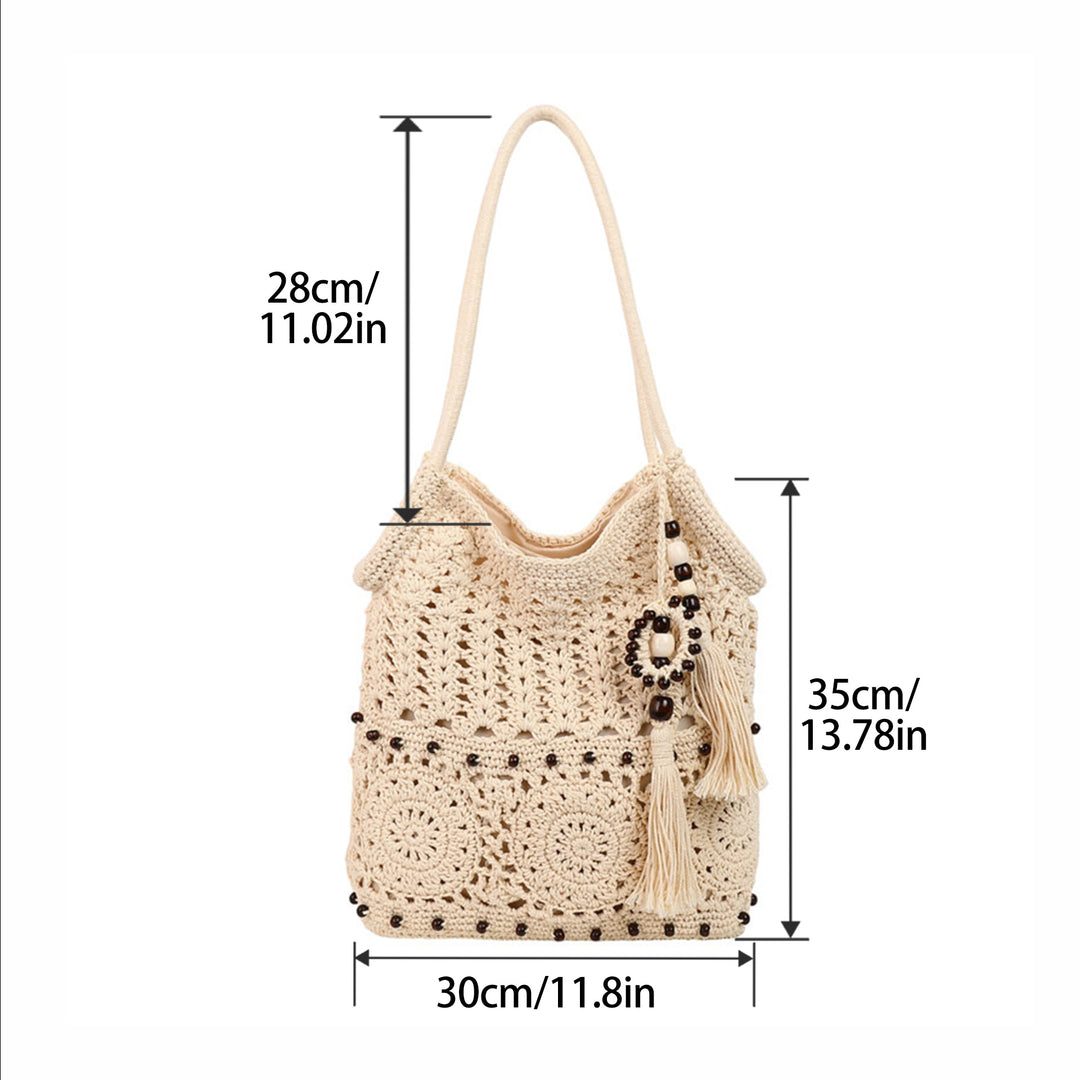 Crochet Shopping Bag with Decorative Tassels Bowlift