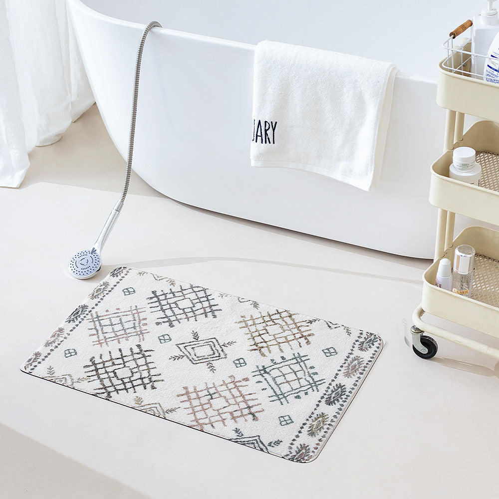 Boho cotton bath mat with fringes and geometric diamond pattern Bowlift