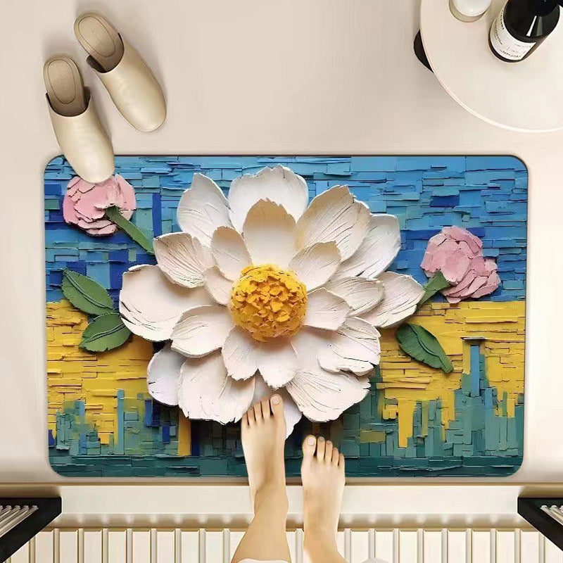 Floral-Themed Memory Foam Bathroom Mat Bowlift