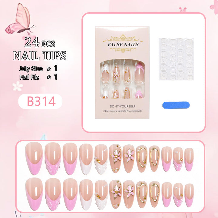 Artificial nail set with elegant floral designs and glamorous 3D applications Bowlift