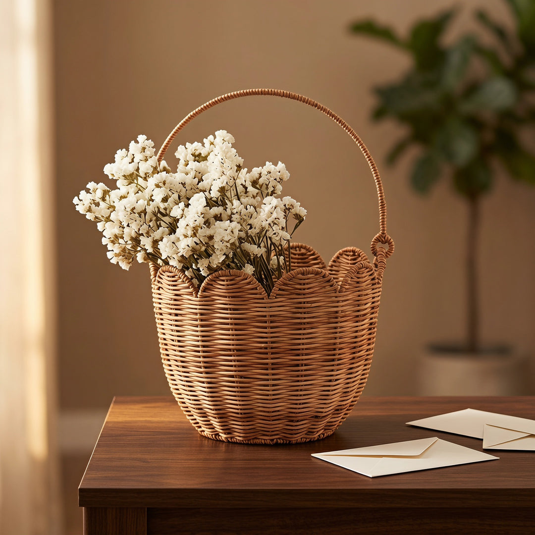 Scalloped Edge Woven Storage Basket Bowlift