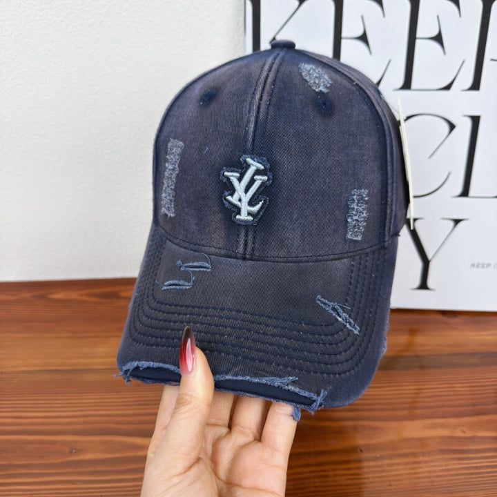 Men's Distressed Denim Adjustable Baseball Cap Bowlift