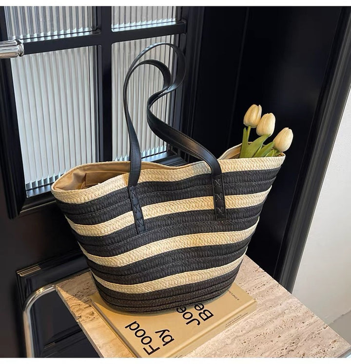 Padded Bast Bag with Decorative Leather Handles Bowlift