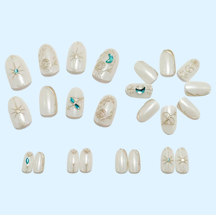 Artificial nails with elegant jewelry embellishments Bowlift