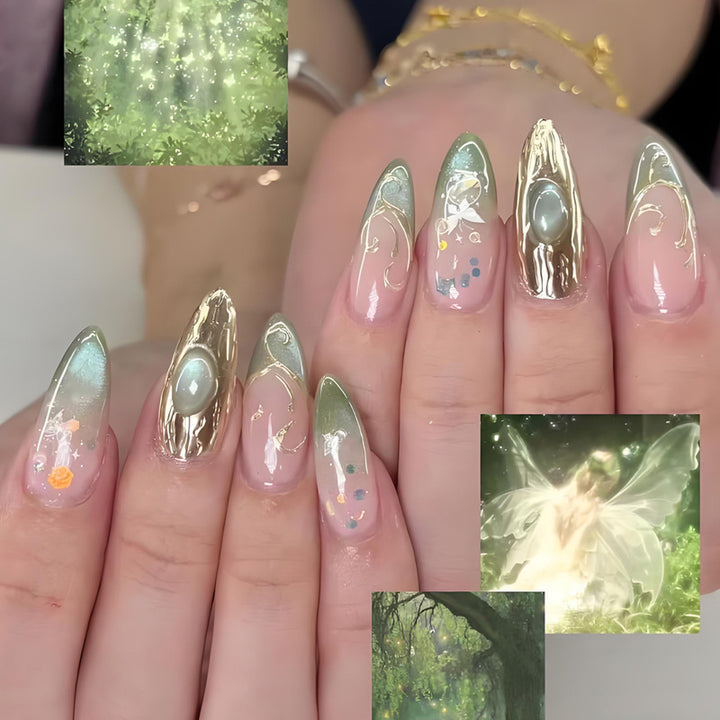 Nail art set with elegant gold accents and floral designs Bowlift