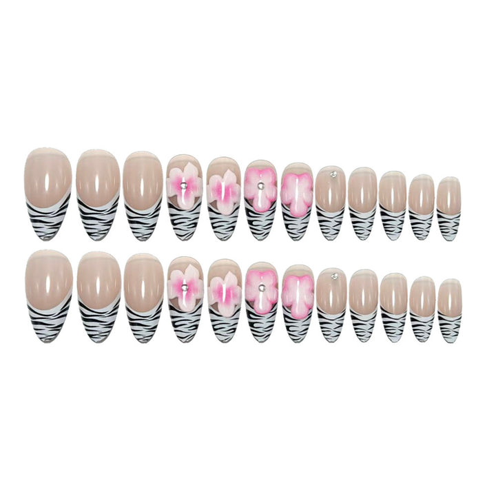 Artificial nails with flower and zebra stripe pattern Bowlift