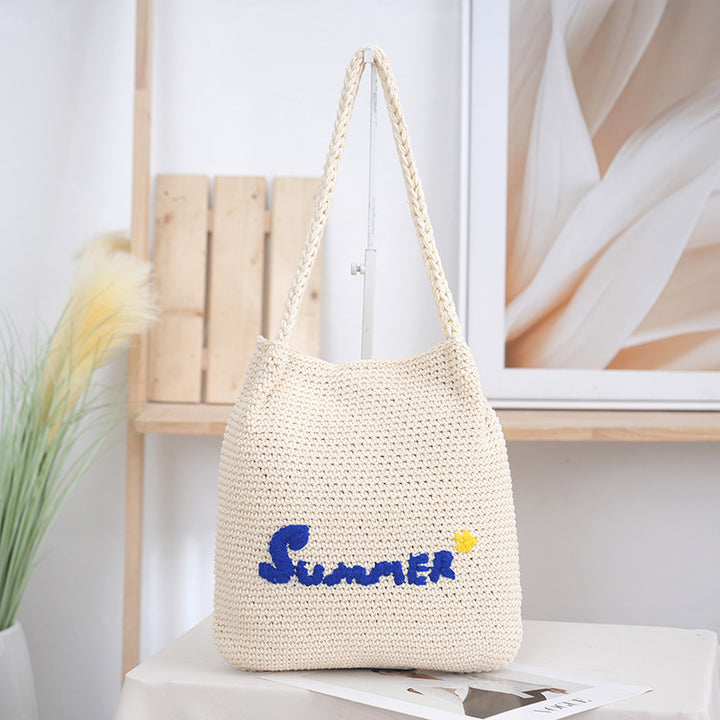 Handcrafted straw bag with summer motif Bowlift