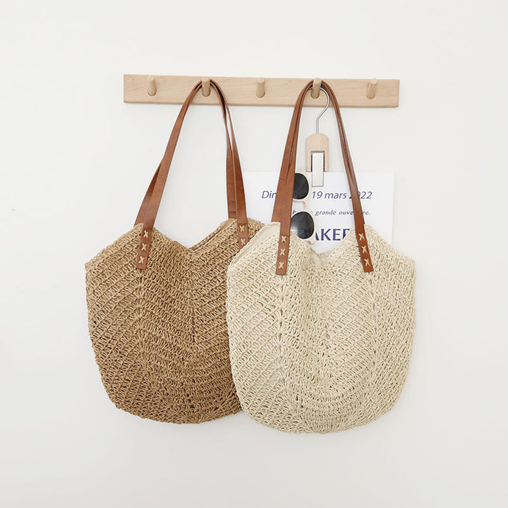 Braided basket bag with sturdy leather handles Bowlift