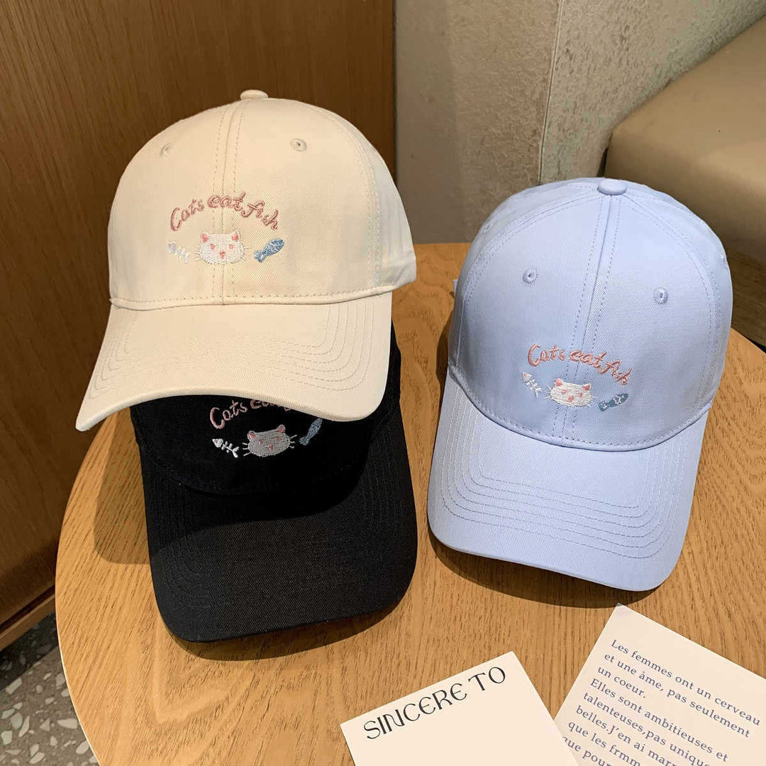 Women's Embroidered Cat-Themed Baseball Cap Bowlift