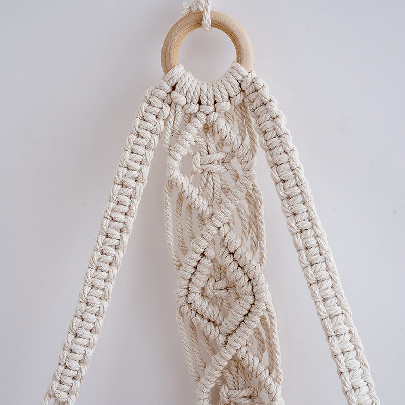 Macramé Hanging Shelf with Natural Wood Base Bowlift