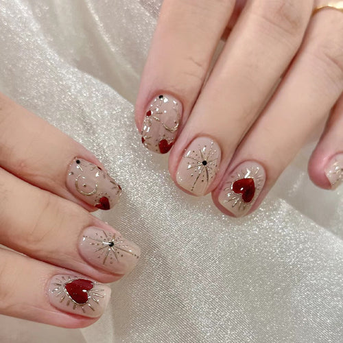 Decorative Heart-Embellished Press-On Nail Set