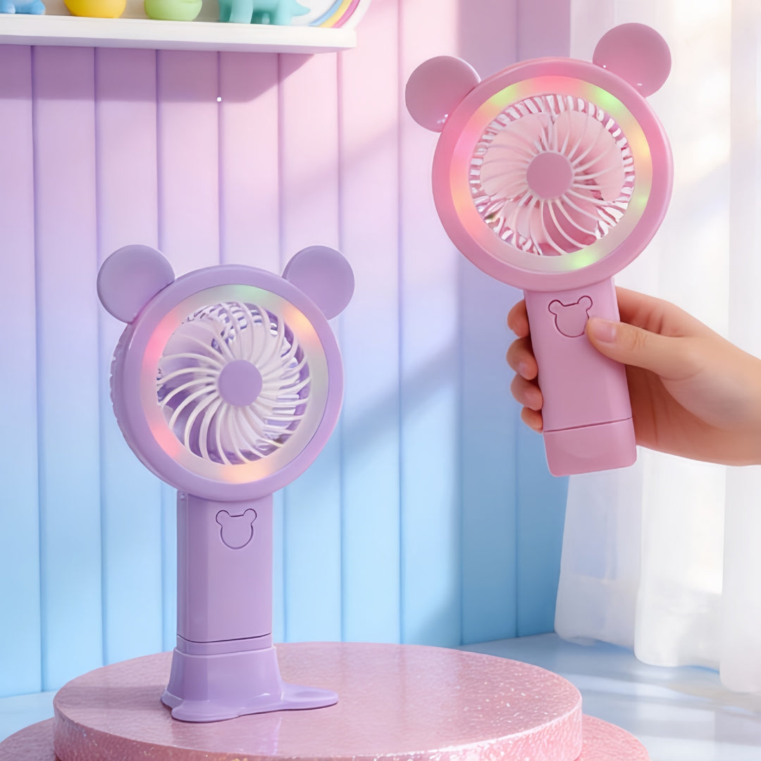 Women Portable USB Fan with Interactive LED Light Bowlift