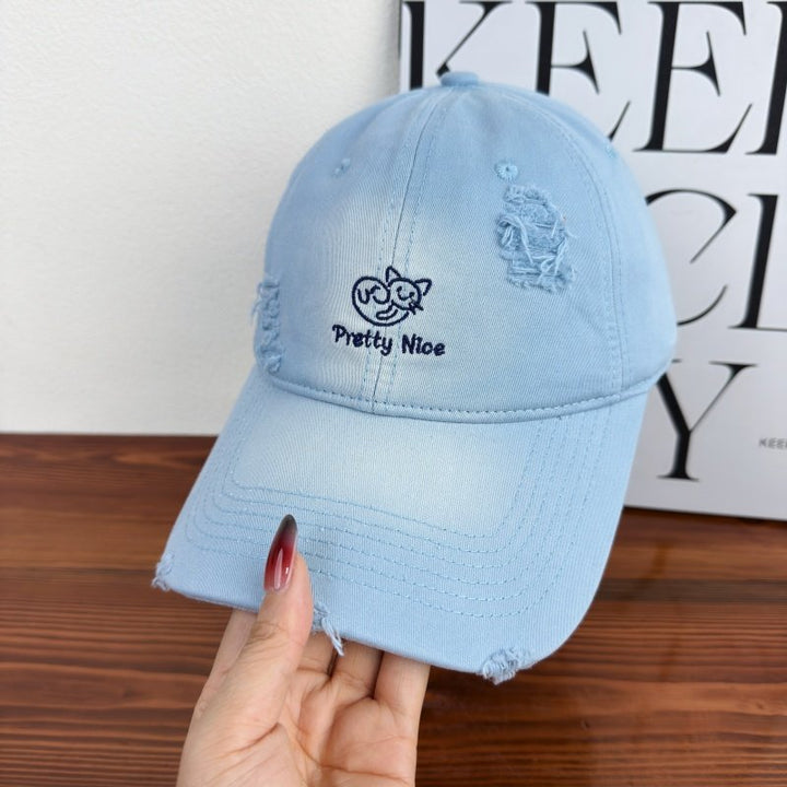 Women's Distressed Casual Embroidered Baseball Cap Bowlift