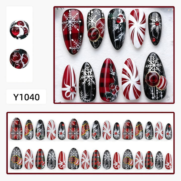 Artificial nails in festive Christmas design Bowlift