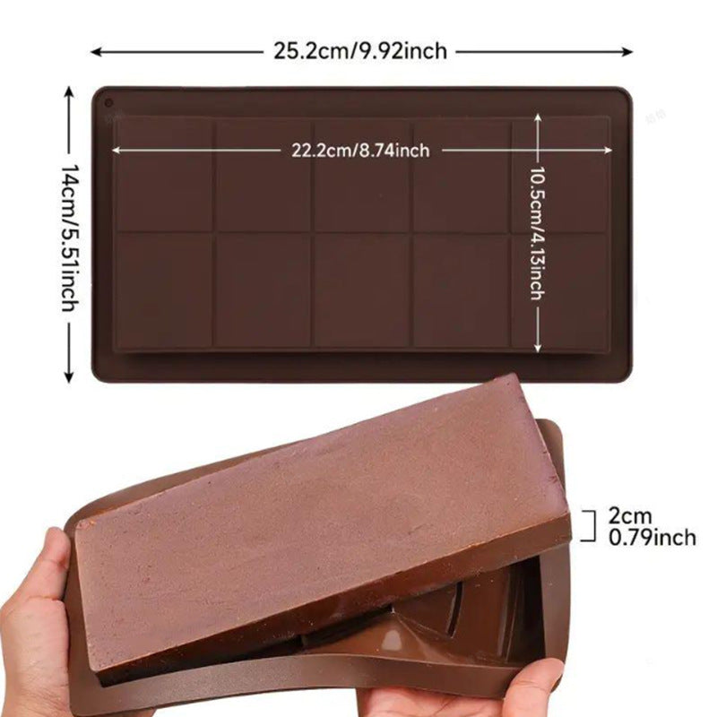 Flexible Silicone Rectangular Chocolate Bar Mold Ten-Segment Nonstick Removable Tray