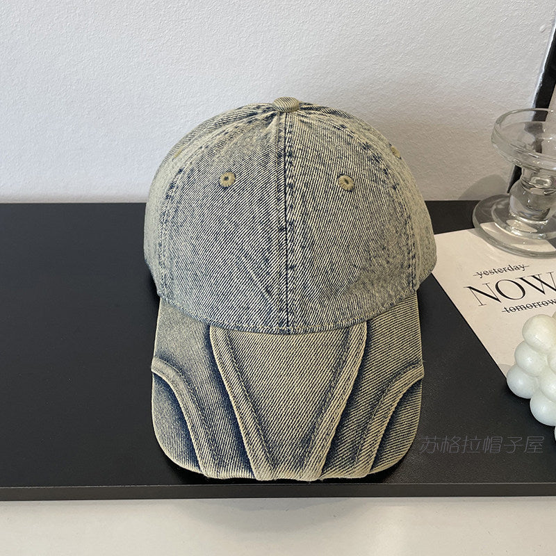 Women's Vintage Distressed Denim Baseball Cap Bowlift