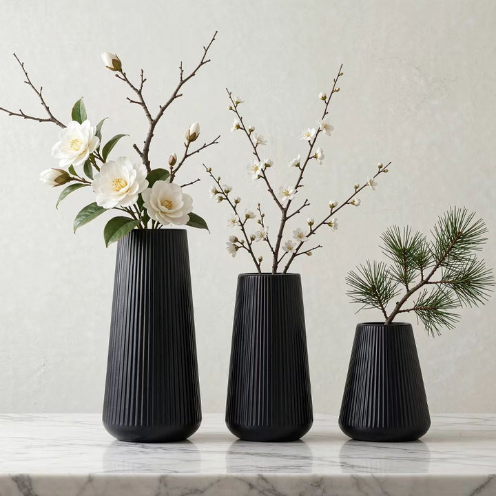 Modern Vertical Ribbed Ceramic Vase Bowlift