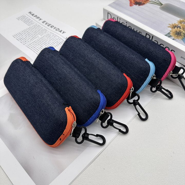 Protective Hard-Shell Denim Zip-Around Eyeglass Case Bowlift