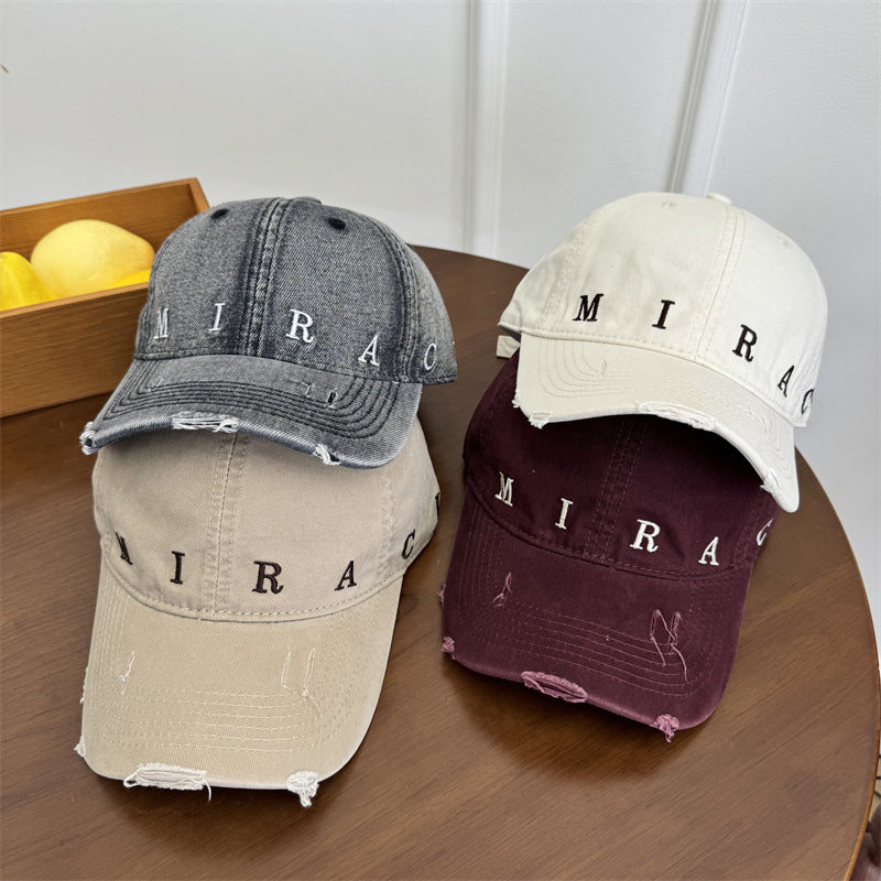 Women's Distressed Denim Baseball Cap Bowlift