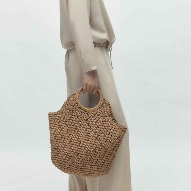 Hand-knotted straw bag with round handle Bowlift