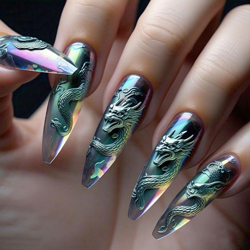 Artificial nails with 3D dragon design Bowlift