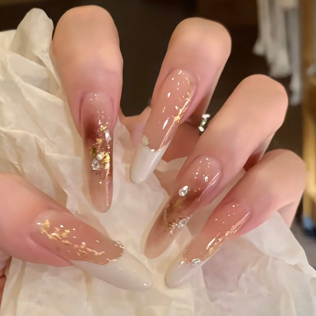 Elegant Stiletto Press-On Nail Set with Floral and Glitter Design Bowlift