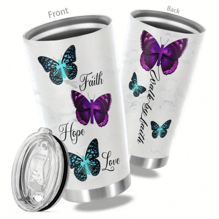 Double-Wall Vacuum Insulated Stainless Steel Travel Tumbler With Spill-Resistant Lid And Printed Cow Sunflower Design