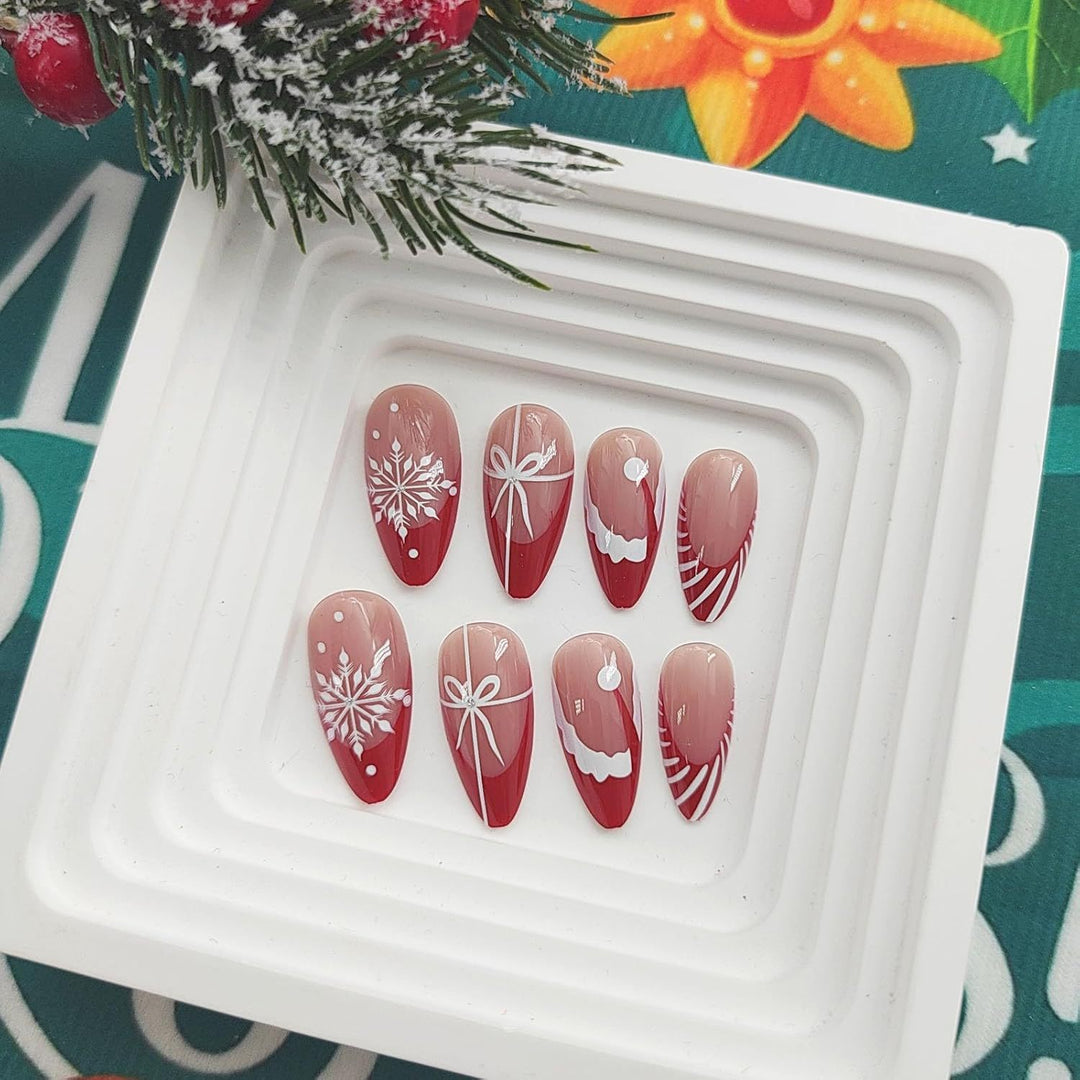 Festive Holiday-Themed Press-On Nail Set Bowlift