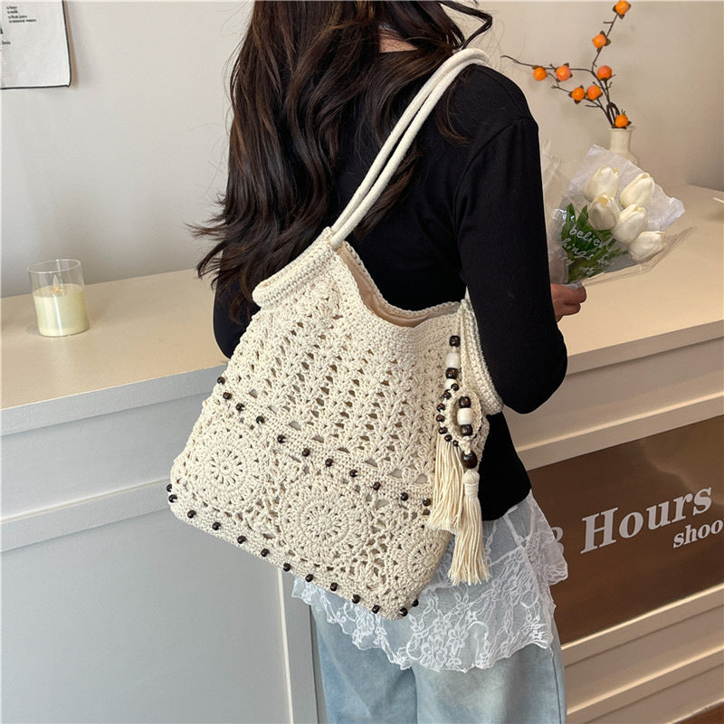 Crochet Shopping Bag with Decorative Tassels Bowlift