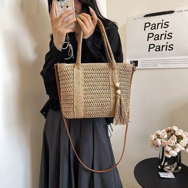 Braided tote bag with tassels and leather details Bowlift