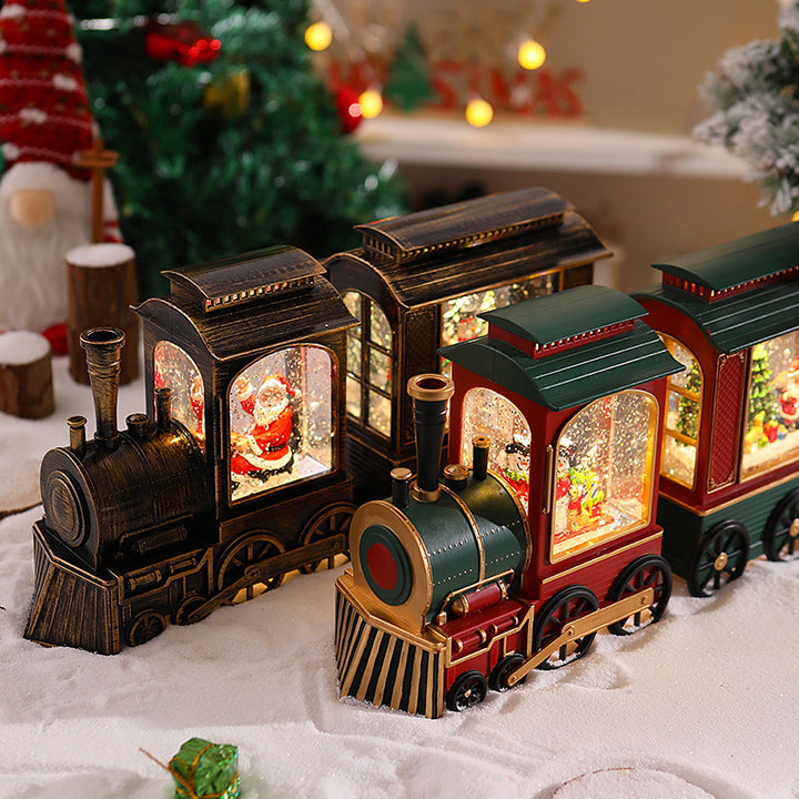 Nostalgic Christmas Train Lantern with Moving Santa Bowlift