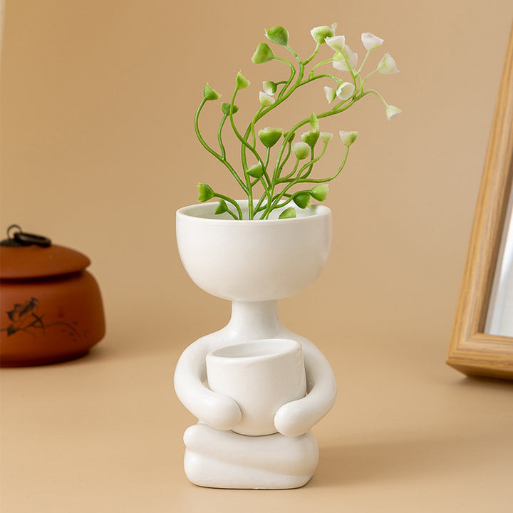 Sculptural Matte Ceramic Two-Tier Planter And Tea-Light Holder