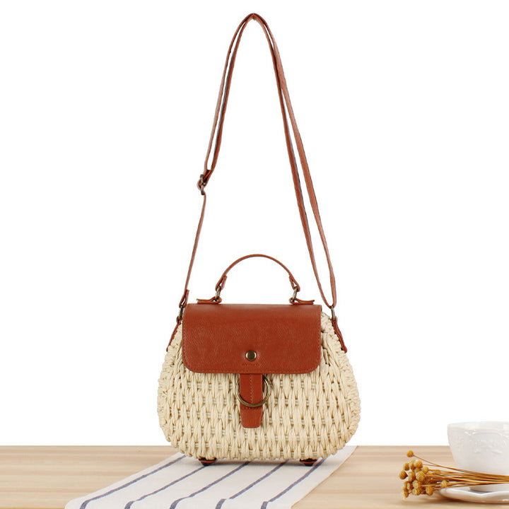 Handbag with Elegant Leather Lid and Woven Design Bowlift