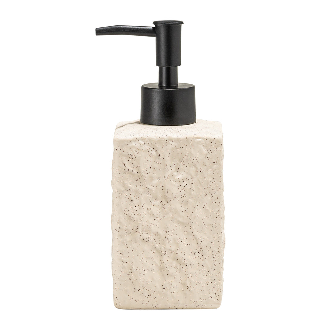 Textured Ceramic Rectangular Soap Dispenser with Matte Pump and Stone-Look Finish Bowlift