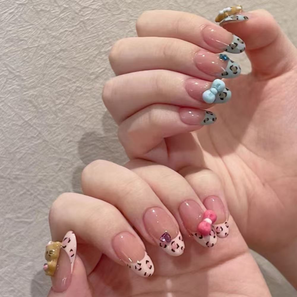 Decorative Long Stiletto Press-On Nails with Silver Accents Bowlift