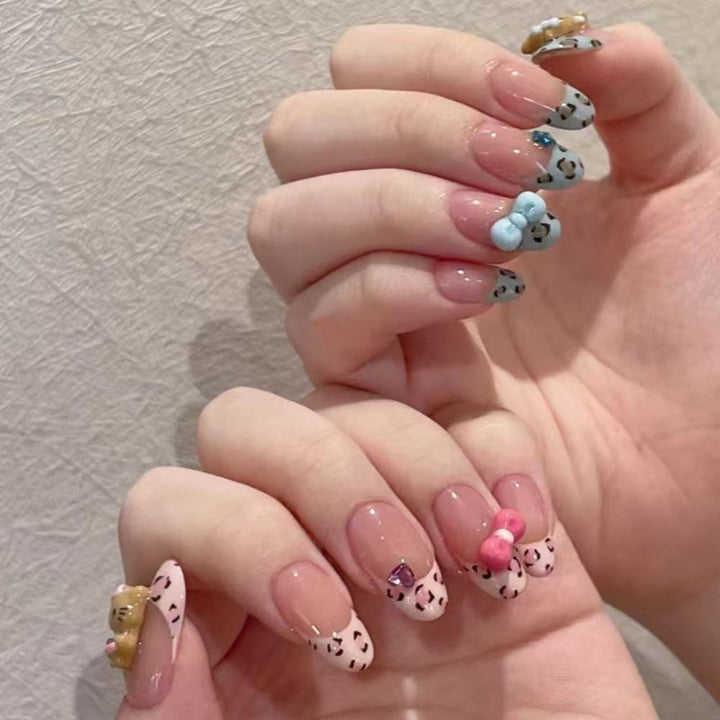 Decorative Long Stiletto Press-On Nails with Silver Accents Bowlift