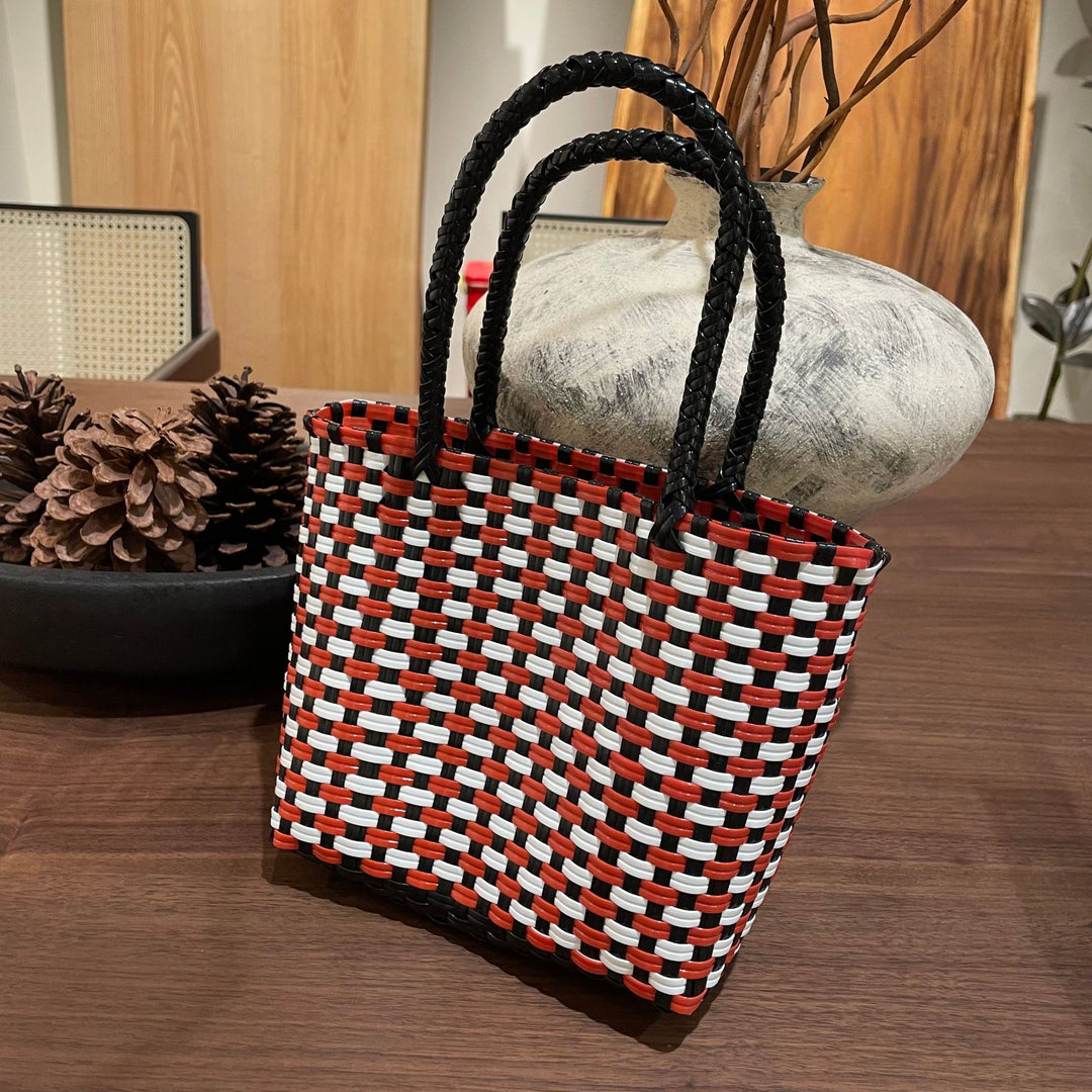 Handwoven basket bag with colorful design Bowlift