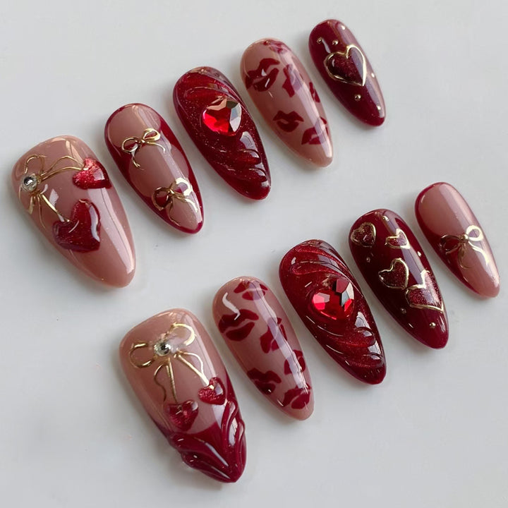 Festive artificial nails with romantic heart designs Bowlift